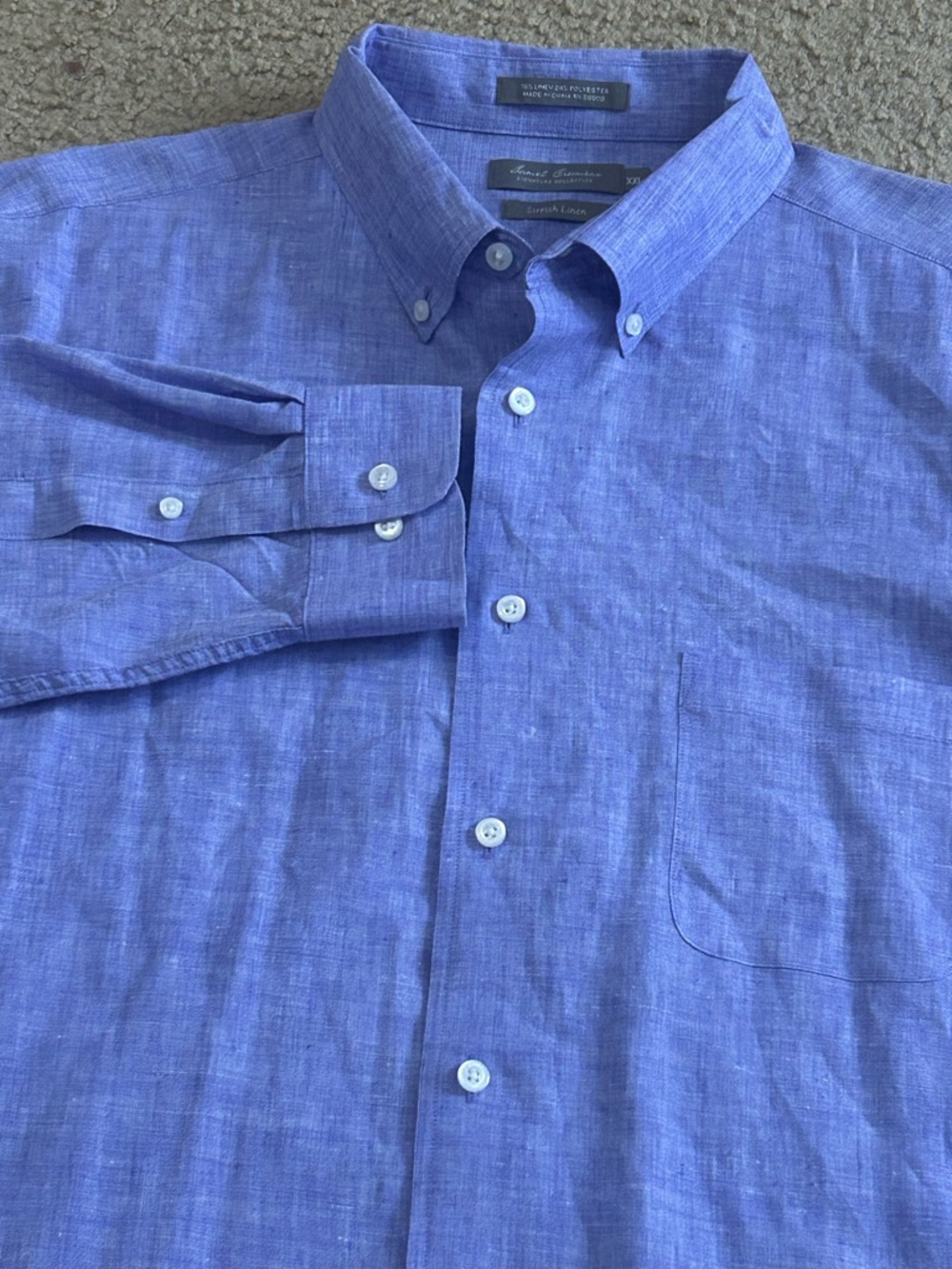 Daniel Cremieux Shirt Mens 2XL Blue Signature Collection Linen Blend Button Down